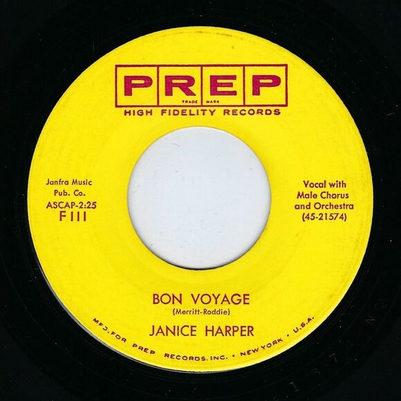 Janice Harper Tell Me That You Love Me Tonight / Bon Voyage 45 RPM Prep EX Pop - Picture 3 of 4